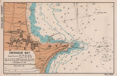 Swanage Bay Town Plan And Sea Coast Chart Dorset Admiralty 1943 Old Map