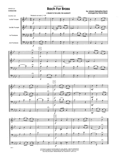 Bach For Brass Full Score Sheet Music David Uber Brass Ensemble