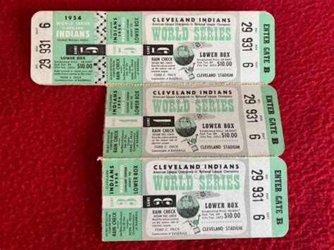 Original 1954 World Series Games 3 4 And 5 Ticket Stubs Game 5 Ticket