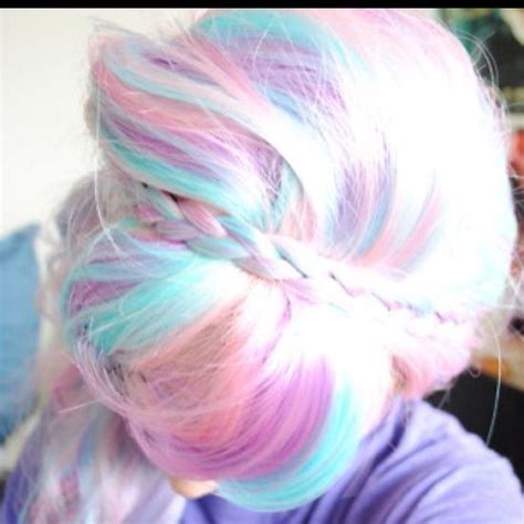 Pastel Rainbow Hair Pink Peach Blue And Braids