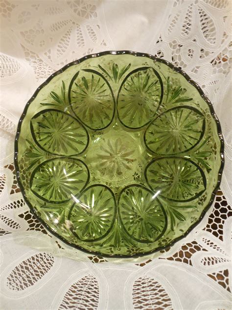 Vintage Green Bartlett Collins Manhattan Glass Serving Bowl Etsy