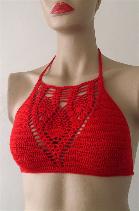 crochet red bikini top bustier women bikini top swimwear beach wear 2015 summer trends