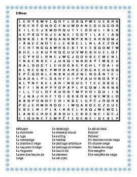 Hiver (Winter in French) Wordsearch for Differentiated Learning ...