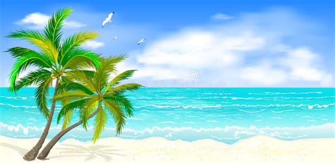Paysage Marin Tropical Avec Des Palmiers Illustration De Vecteur
