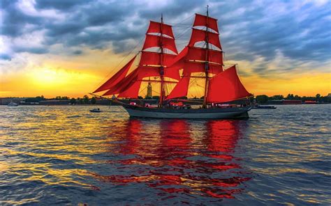 Sailing Sea Sunrises And Sunsets Ships Red Wallpaper 1920x1200