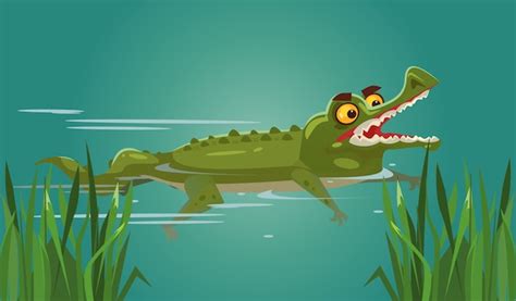 Premium Vector Cartoon Crocodile Swimming In Water