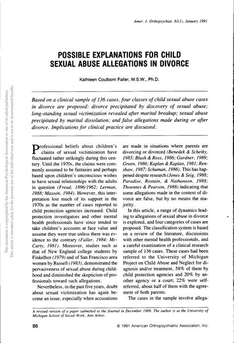 Pdf Allegations Of Sexual Abuse In Divorce