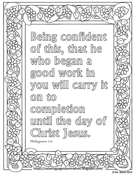 Our printable sheets for coloring in are ideal to brighten your family's day. Coloring Pages for Kids by Mr. Adron: Free Philippians 1:6 ...