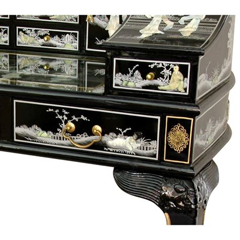 Oriental Furniture Black Lacquer Desk Landscape Design Ebay