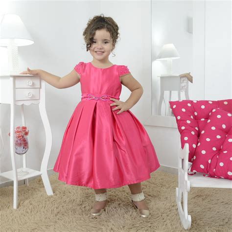 Vestido Festa Infantil Rosa Cor única Com Bordado Em Pérolas