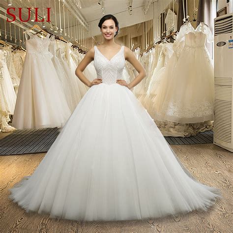 Sl 042 Princess Ball Gown Wedding Dress Pearls Crystal Ivory Bride