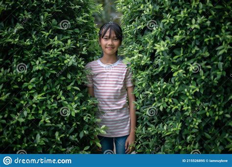Little Asian Girl Fresh And Natural Love Green Nature Happiness Amid Nature Stock Image Image