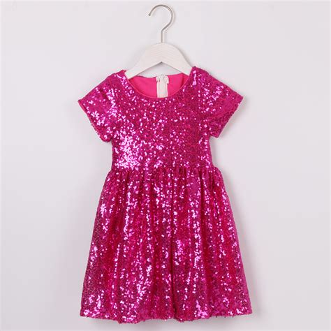 2020 Toddler Girls Glitter Dress Kids Sequin Sparkle Solid Pink Silver