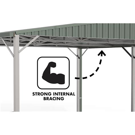 Gable roof carports incorporate triple web trusses for maximum strength and stability, with solid steel construction. Absco Sheds 6 x 6 x 2.25m Gable Roof Double Carport - Zincalume