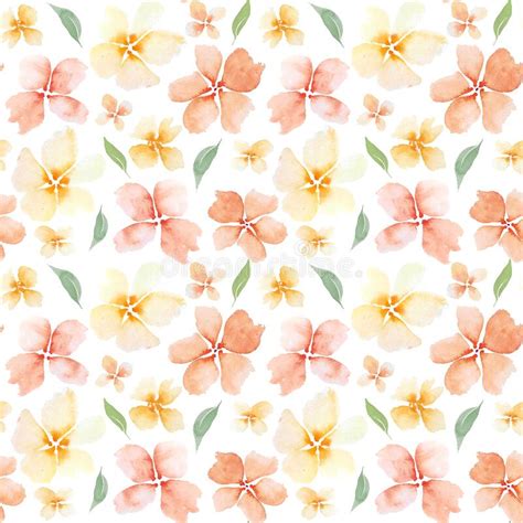 Watercolor Gentle Peach Flowers Seamless Pattern Stock Photo Image Of