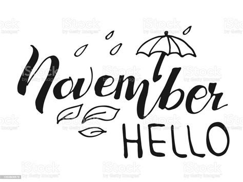 Vector Handwritten Lettering Greeting The Month Hello November Stock