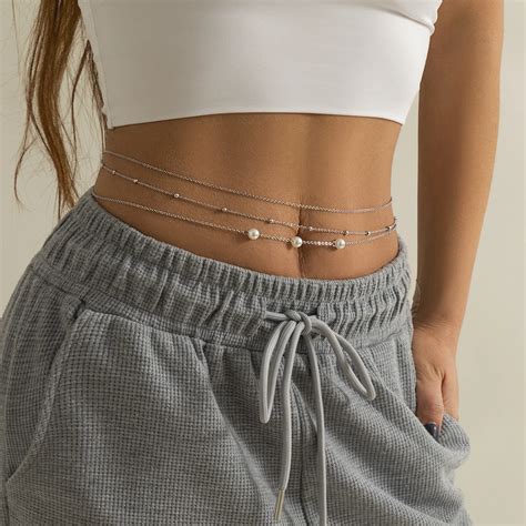 Summer New Sexy Multilayer Womens Waist Chain Bohemia Pearl Belly Chain Body Chain Fashion