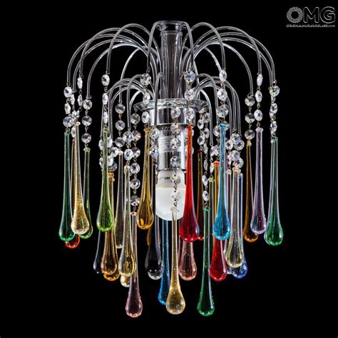 Drop Chandelier In Multicolors Original Murano Glass Omg