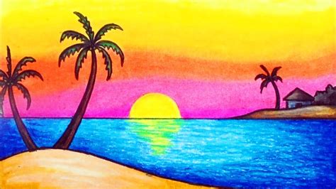 Easy Sunset Pencil Sketch Very Easy Sunset Scenery Drawing Step By
