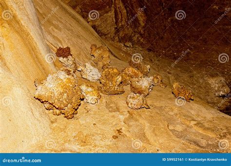 Limestone Formations On The Wall Of An Underground Cave Stock Image