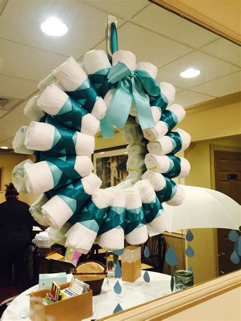 Baby Shower Grey And Teal Diaper Wreath Diaper Wreath Grey And Teal