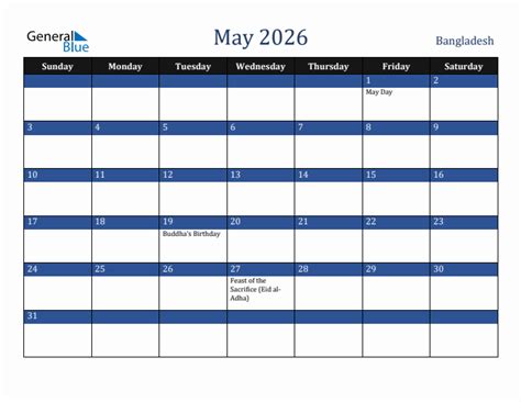 May 2026 Bangladesh Holiday Calendar