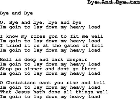 Negro Spiritual Slave Song Lyrics For Bye And Bye