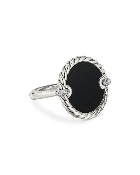 David Yurman Sterling Silver Dy Elements® Black Onyx And Diamond Ring
