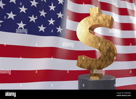 Big Golden 3d Us Dollar Symbol And United States Flag Background 3d