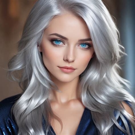A Beautiful Woman With Shiny Silver Hair And Blue Eyes Openart