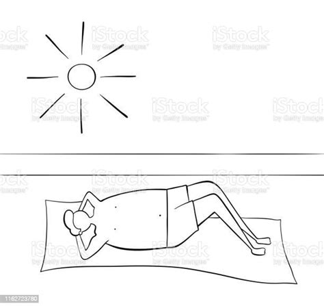 Man Lying Down On The Beach Handdrawn Vector Illustration Black