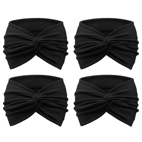 dreshow 4 pack turban headbands for women wide vintage head wraps knotted cute hair