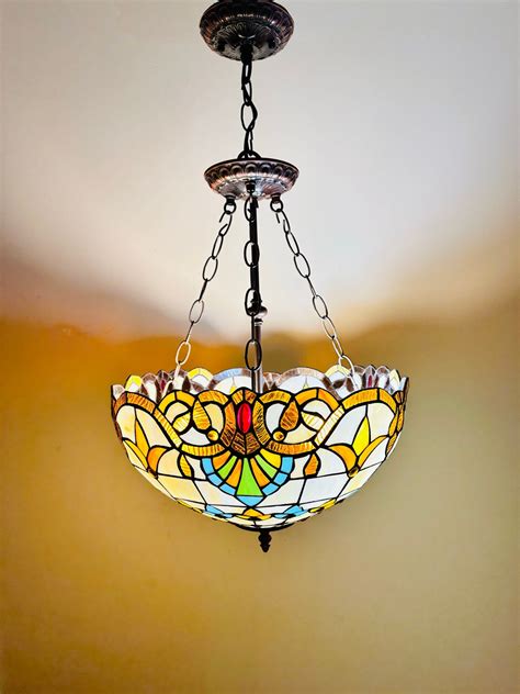 Crown Tiffany Inverted Lamp In Leadglass Stained Glass Etsy
