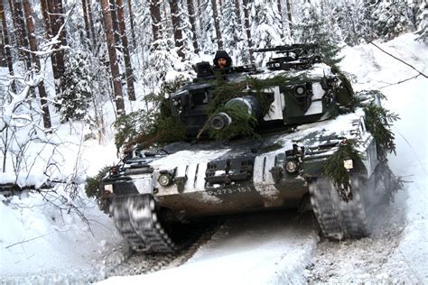 Finnish Leopard 2a4 With Winter Camouflage In Forest Military