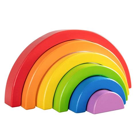 Merryheart Wooden Rainbow Stacking Toy Small Wooden Rainbow Stacker 6