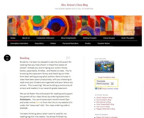 Mrs Krieses Class Blog Is A Good Example Of A Middle School English