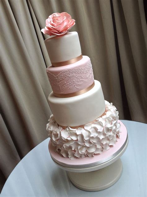 Beautiful Stylish Wedding Cake In Soft Dusky Pink One Large Flower On