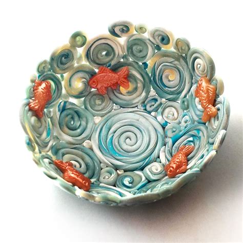 Adventures In Creativity Tiny Polymer Clay Bowl With Gold Fish
