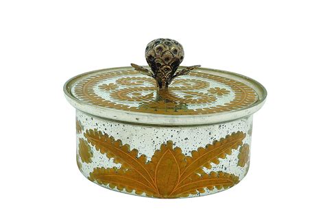 Creative Co Op Round Mercury Glass Box With Lid Antique Silver And Gold Glass