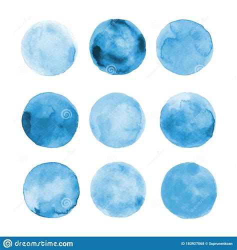 Watercolor Circles Vector Collection Blue Colors Watercolor Stains Set