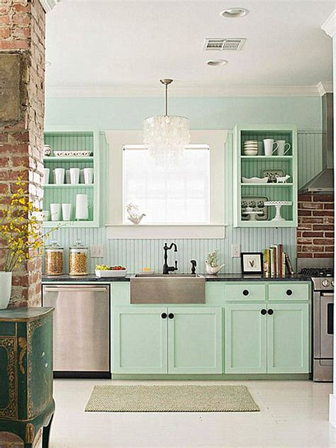 Cooler shades of green, such as mint or pistachio, work intense and striking, emerald green would pair well with white countertops, gray accents and stainless steel appliances. Back to: Pastel Interior Design That Takes the Cake