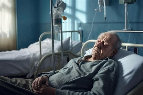 Premium Photo Elderly Patient Sleeping On Bed In Hospital Ward Man In