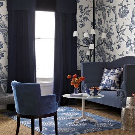 Blue Living Room With Bold Wallpaper Living Room Designs