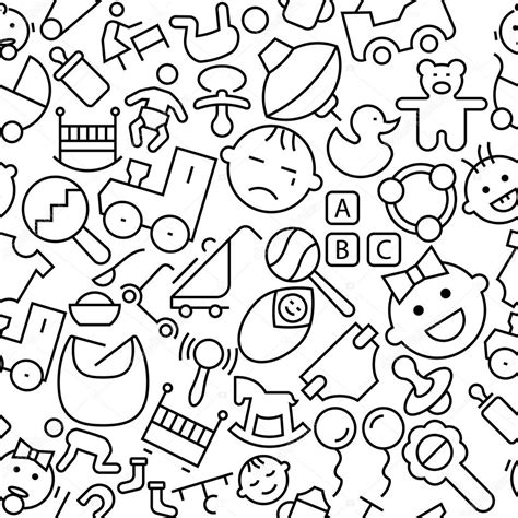 Download Cute Baby Stuff Hand Drawn Outline Icons Pattern — Stock Vector © creativestall #81459382