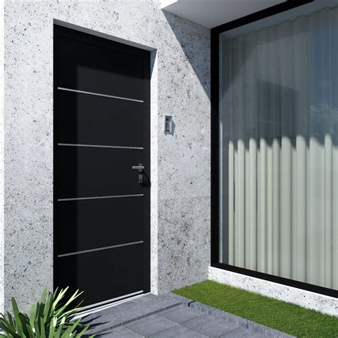 Quincaillerie de la porte (23). Porte d'entrée Aluminium vitrée Liara H.215 x l.90 cm noir ...