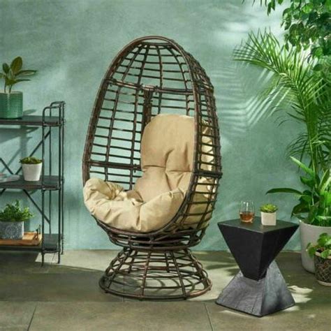 Mylen Outdoor Wicker Swivel Egg Chair With Cushi