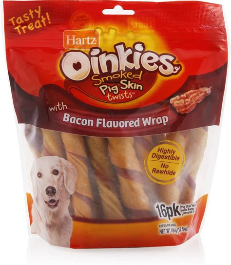 Hartz Oinkies Smoked Pig Skin Twists Bacon Flavor Wrap Dog Treats 16