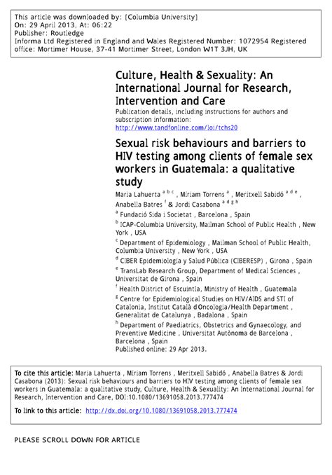 Pdf Sexual Risk Behaviours And Barriers To Hiv Testing Among Clients Of Female Sex Workers In