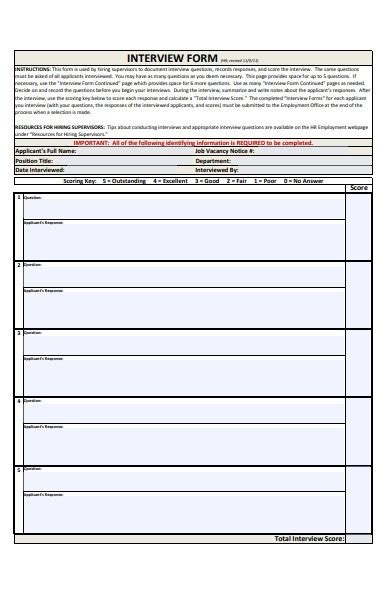 Free Interview Forms In Pdf Ms Word Xls