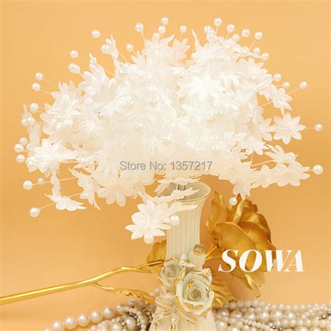 99pcslot 20mm White Color Mulberry Fabric Flower Bouquetwire Stem